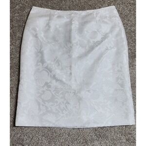 Preston & York White Damask Floral Pencil Skirt Shimmer Texture Lined Size 12